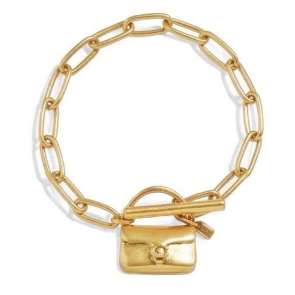 Coach Tabby Mini Handbag Charm Paperclip Chain Link Toggle Bracelet NEW - Picture 1 of 9